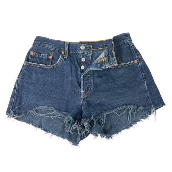 Levi’s 501 Cut Off Jean Shorts High Rise Non-Stretch Denim Dark Wash 27 - Picture 1 of 7
